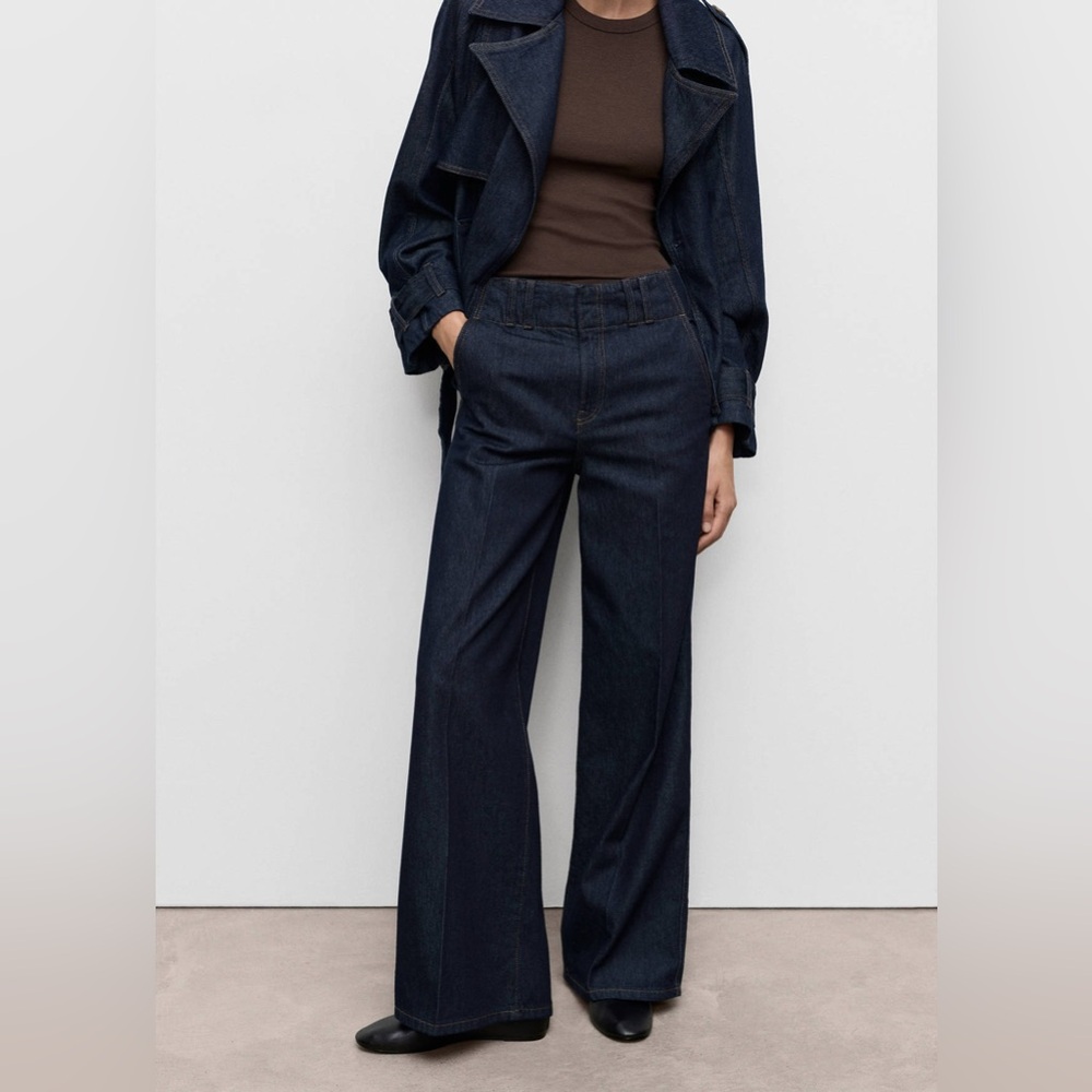 NWT MANGO Wide Leg Denim Trousers With Belt Loops